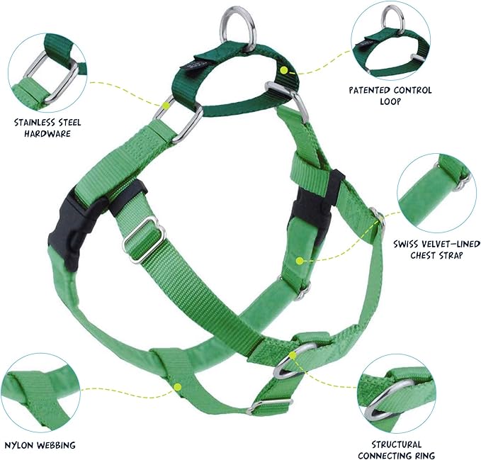 2 Hounds Design Freedom No Pull Dog Harness | Comfortable Control for Easy Walking |Adjustable Dog Harness and Leash Set | Small, Medium & Large Dogs | Made in USA | Solid Colors | 5/8" XS Neon Green