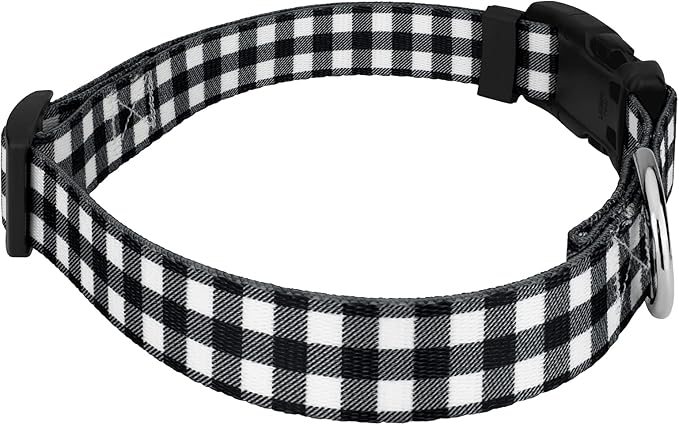 Country Brook Petz - Deluxe Black & White Buffalo Plaid Dog Collar - Made in The U.S.A. - Plaid and Argyle Collection Featuring Charming Designs (1 Inch, Medium)