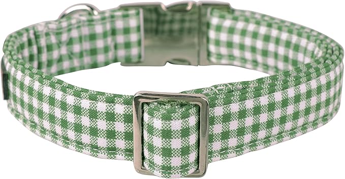 Lionet Paws Dog Collar, Comfortable Adjustable Cute Collar with Metal Buckle for Male Female Dogs Gift, Green&White Grid Pattern, Small, Neck 10-16 inches