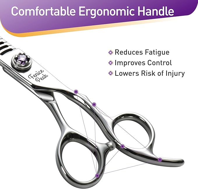 Fenice Peak 7 inch Chunker Dog Grooming Scissors Professional Dog Shears Made of Japanese 440C Stainless Steel with Jewelled Screw Trimming Cutting Scissors Durable and Sharp