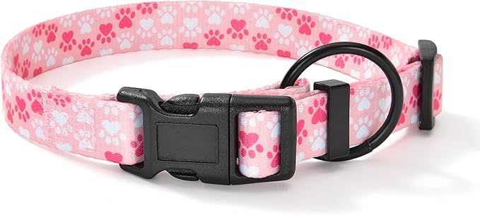 Mile High Life Dog Collar | Nylon Puppy Collars w Cute Patterns | Lightweight Girl Dog Collar | Boy Dog Collar for Small/Medium/Large Dogs (Pink Foot, Large)