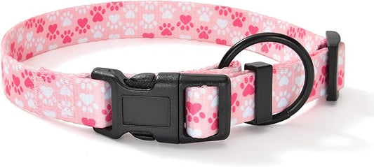 Mile High Life Dog Collar | Nylon Puppy Collars w Cute Patterns | Lightweight Girl Dog Collar | Boy Dog Collar for Small/Medium/Large Dogs (Pink Foot, Large)
