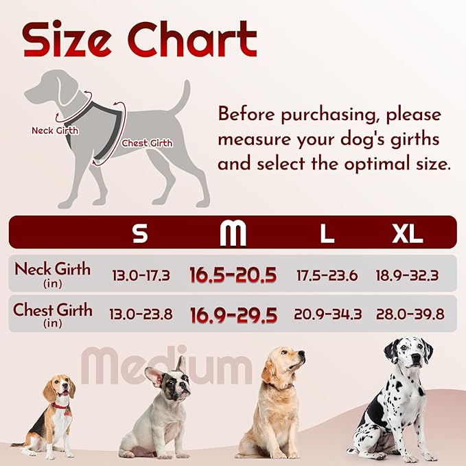 Eagloo Dog Harness Medium Sized, Easy Wearing with 3 Buckles, Adjustable No Pull Pet Harness with 2 Rings for Walking, No Chock Reflective Soft Padded Vest with Control Handle, Black & Red, M