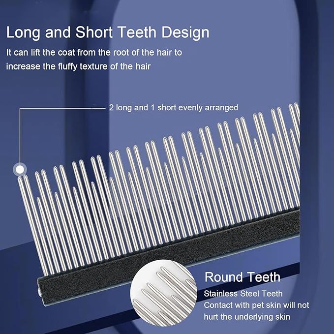 Round tooth metal dog comb is used for pet hair comb of dogs and cats to remove hair knots and entanglement. Professional pet hair comb styling comb(black)