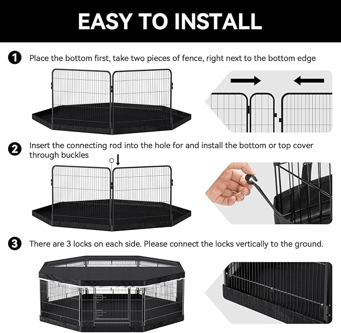PJYuCien Dog Playpen Plus Storage Bag for Camping, 24" H Portable Dog Pen with Extra Hard Bottom， Heavy Duty Puppy Playpen for Puppies/Small Dogs, 8 Panels