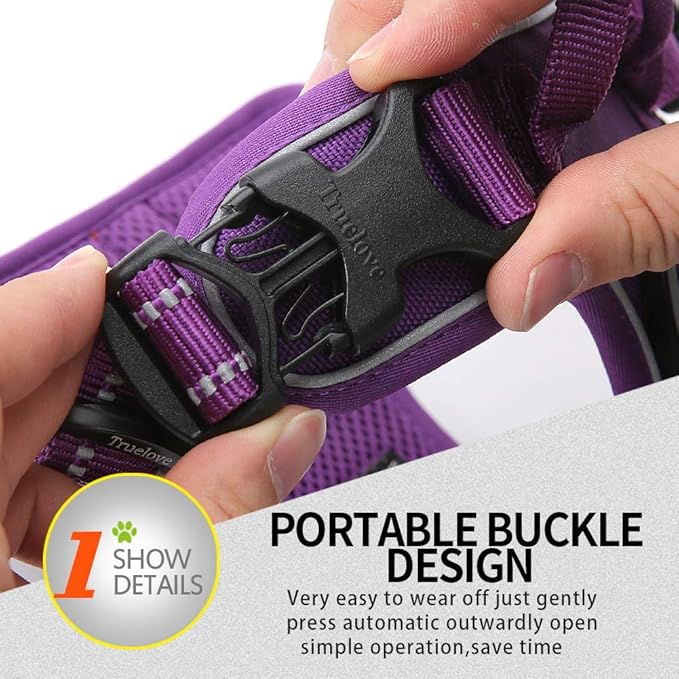 Soft Front Dog Harness .Best Reflective No Pull Harness with Handle and 2 Leash Attachments