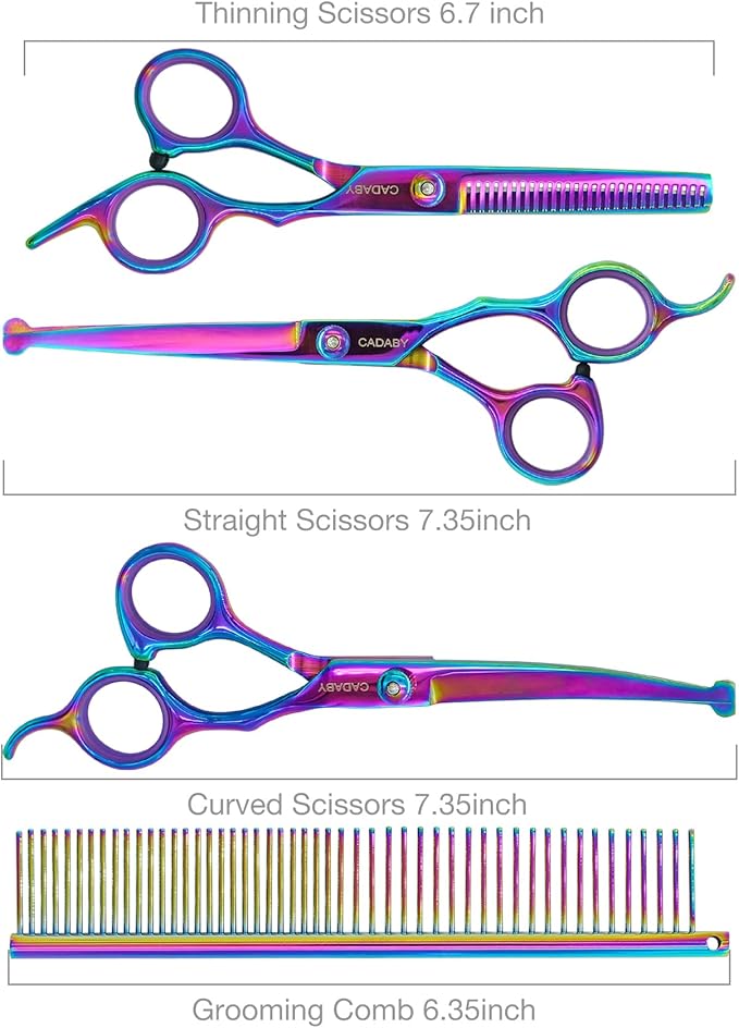 Professional Dog Grooming Scissors with Safety Round Tips, 5 in 1 Dog Grooming Scissors Set, 4CR Stainless Steel Pet Grooming Shears for Dog, Cat,Sharp and Sturdy, Rainbow