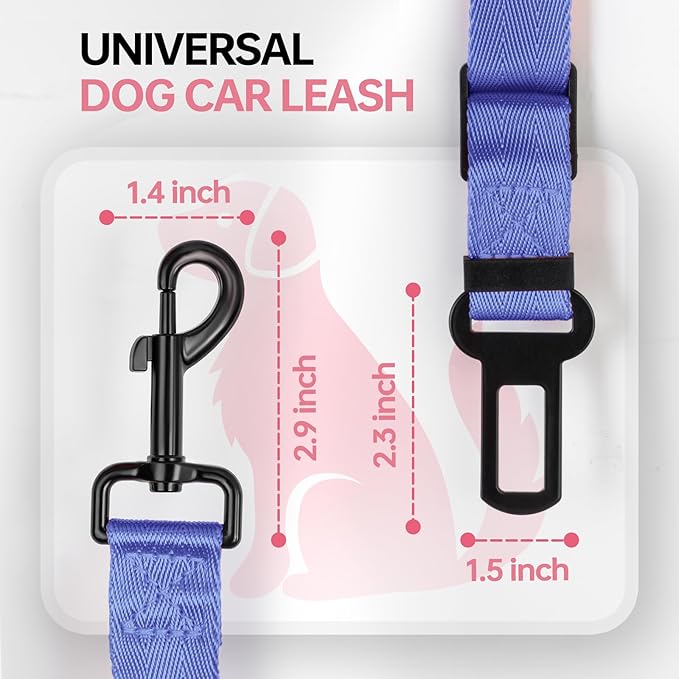 3 Pack Thickened Dog Seat Belt, Set Retractable Dog Car Adjustable Seatbelts for Vehicle Nylon Pet Safety Heavy Duty & Elastic & Durable Car Harness for Dogs, Blue