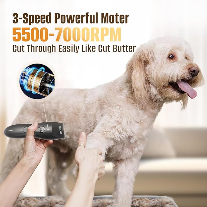 Dog Clippers for Grooming, 2200mAh Dog Shaver Clippers Kit Low Noise, Rechargeable Cordless Electric Trimmer Quiet Hair Clippers Set for Dogs Cats Pets
