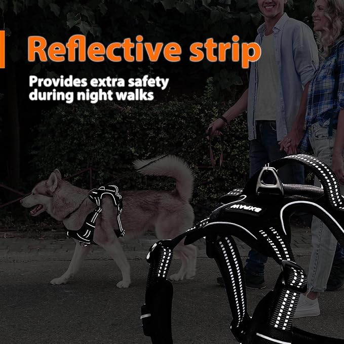 Dog Harness,No Pull Pet Harness Adjustable Reflective Pet Harness Easy Control Handle for Small to Large Dogs Soft Padded Puppy Vest (Black, Extra Large)