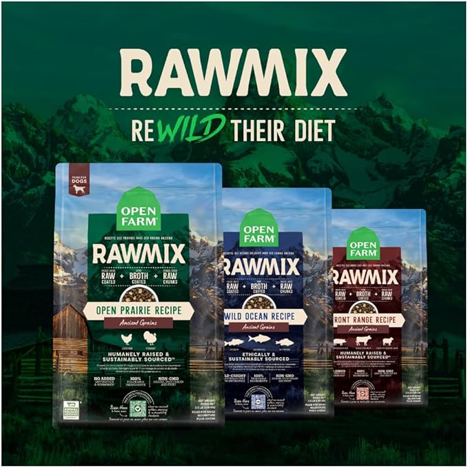 Open Farm RawMix Ancient Grains Prairie Recipe for Dogs, Includes Kibble, Bone Broth, and Freeze Dried Raw, Inspired by The Wild, Humanely Raised Protein and Non-GMO Fruits and Veggies, 3.5 lb