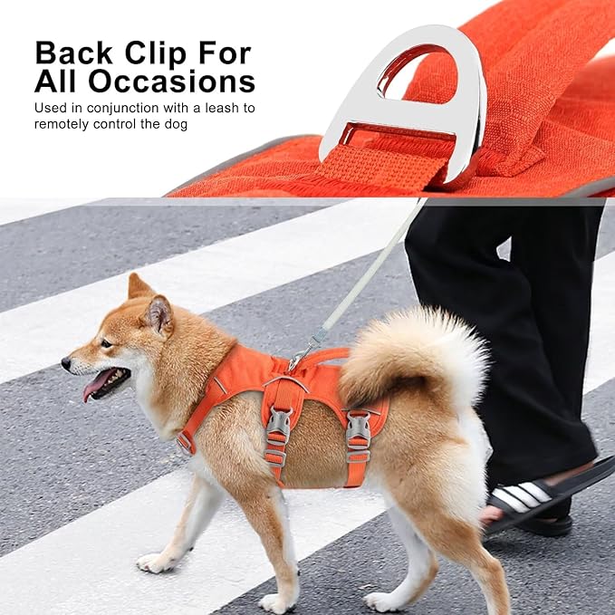 Beirui Escape Proof Dog Harness,Soft Padded Dog Vest No Pull with Lift Handle,Durable Reflective Waterproof Full Body Pet Harness for Small Medium Dogs Walking Training(Orange,Chest 18-32")