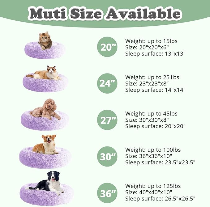 JOLLYVOGUE Dog Beds, Calming Small Dog Bed, Anti-Anxiety Dog Bed for Small Dogs, Fluffy Donut Dog Bed, Cozy Dog Cat Cushion Bed for Small Medium Dogs and Cats (20")