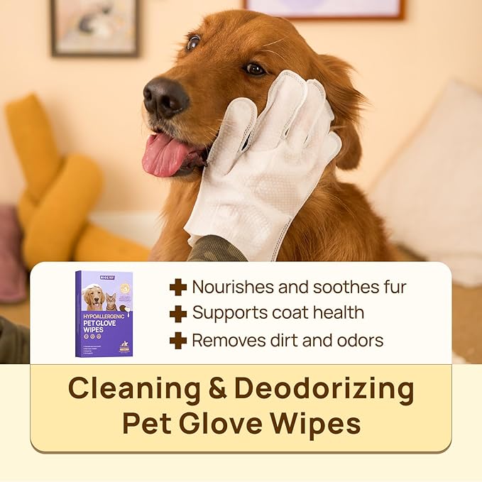HICC PET Cleaning Glove Wipes for Dogs & Cats, Hypoallergenic Dog Wipes Cleaning Deodorizing, Remove Dirt, Nourish Sooth Fur and Eliminate Odors, Pet Grooming Bath Wipes for Daily Care (Rose)