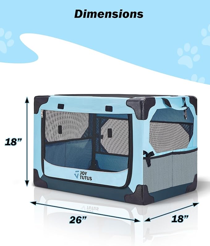 JOYTUTUS Collapsible Dog Crate, 26 Inch Portable Pet Crate for Car, Travel Dog Kennel Foldable Dog Crate for Medium Dog 44lbs, Soft Cat Carrier Fit for Indoor & Outdoor/Car Back Seat/Trunk (Blue)