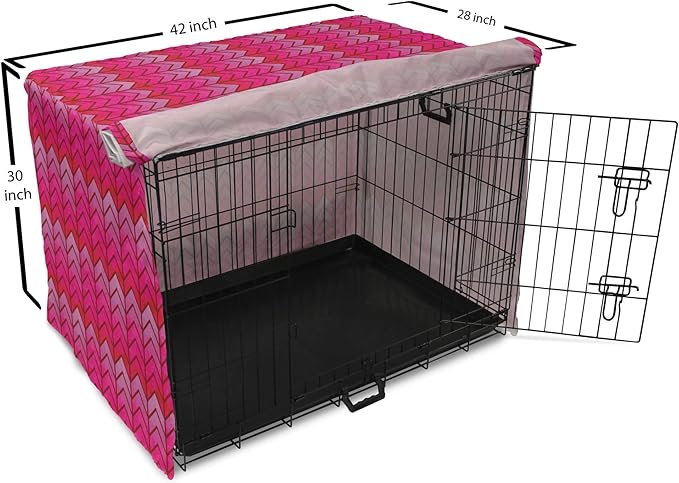 Lunarable Chevron Dog Crate Cover, Surreal Chevron Pattern Geometric Vibrant Colored Ornamental Illustration, Easy to Use Pet Kennel Cover for Medium Large Dogs, 42 Inch, Magenta Red Violet