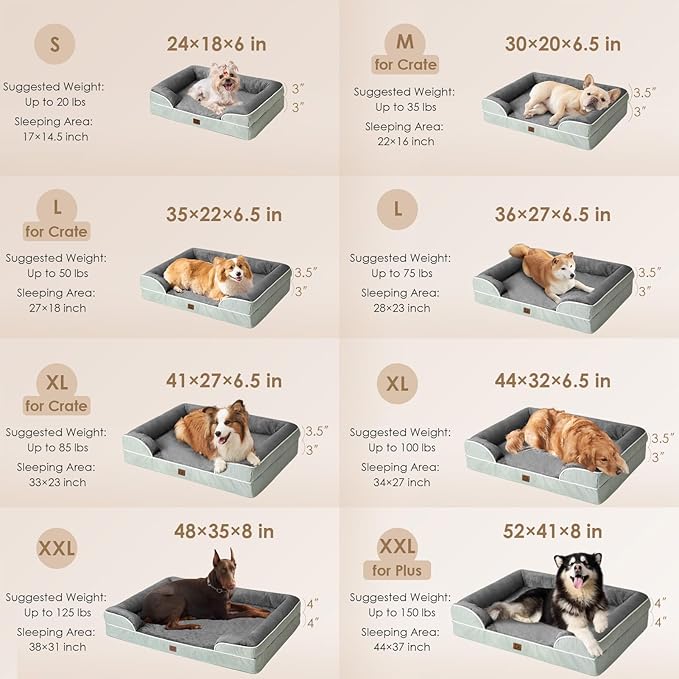 EHEYCIGA Orthopedic Dog Beds for Large Dogs, Waterproof Memory Foam Large Dog Bed with Sides, Non-Slip Bottom and Egg-Crate Foam Large Dog Couch Bed with Washable Removable Cover, Greyish Green