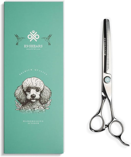 7" Dog Thinning Shears for Grooming – Blending Scissors for Face, Legs & Tail – European Style Fast Hair Release, VG10 Stainless Steel, Handcrafted, 50% Thinning Rate for Smooth Finishing