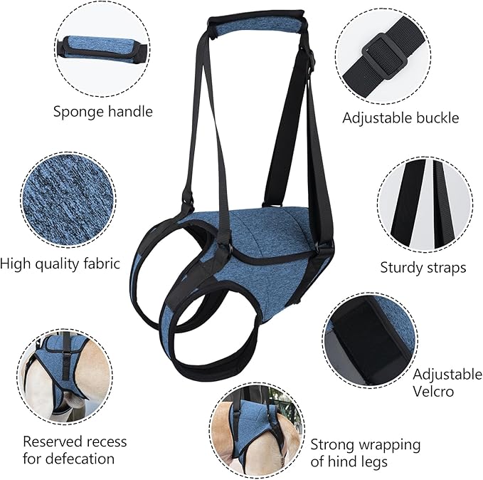 Dotoner Dog Sling for Large Dogs Hind Leg Support to Help Rehabilitate The Hind Limbs of Elderly Dogs with Weak Hind Legs Disabilities and Injuries Dog Harness Helps Arthritis ACL Recovery（L,Blue）