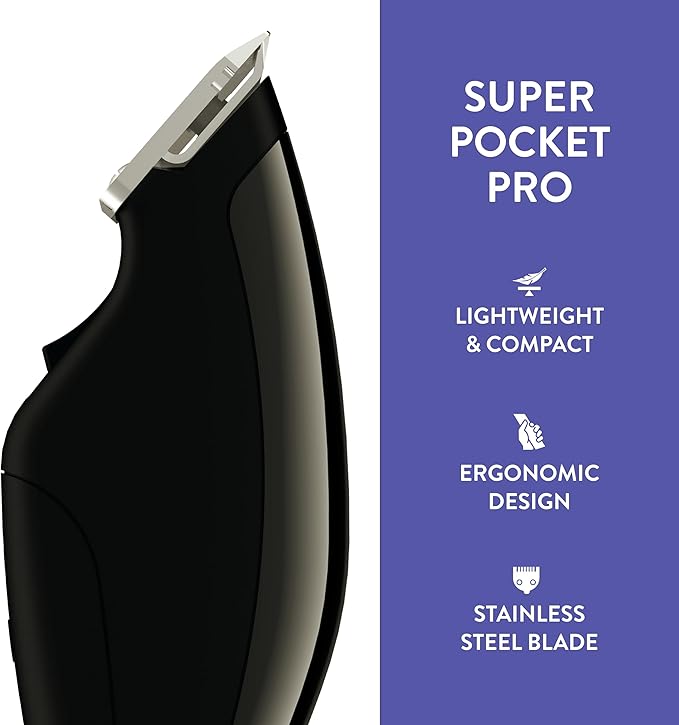 Wahl Professional Animal Super Pocket Pro Pet, Dog, & Cat Trimmer & Grooming Kit - Black Chrome