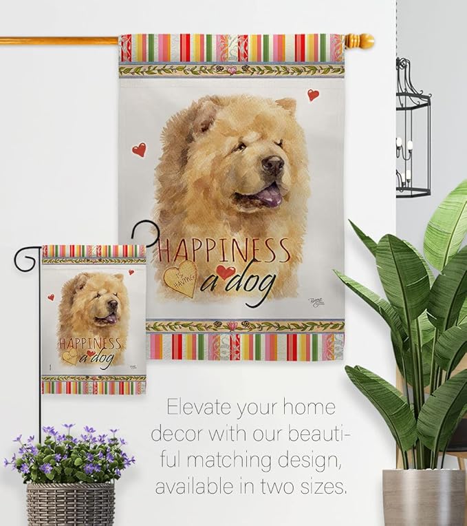 Breeze Decor Cream Chow Happiness House Flag Pack Dog Puppy Spoiled Paw Canine Fur Pet Nature Farm Animal Creature Vintage Applique Banner Small Garden Yard Gift Double-Sided, Made in USA
