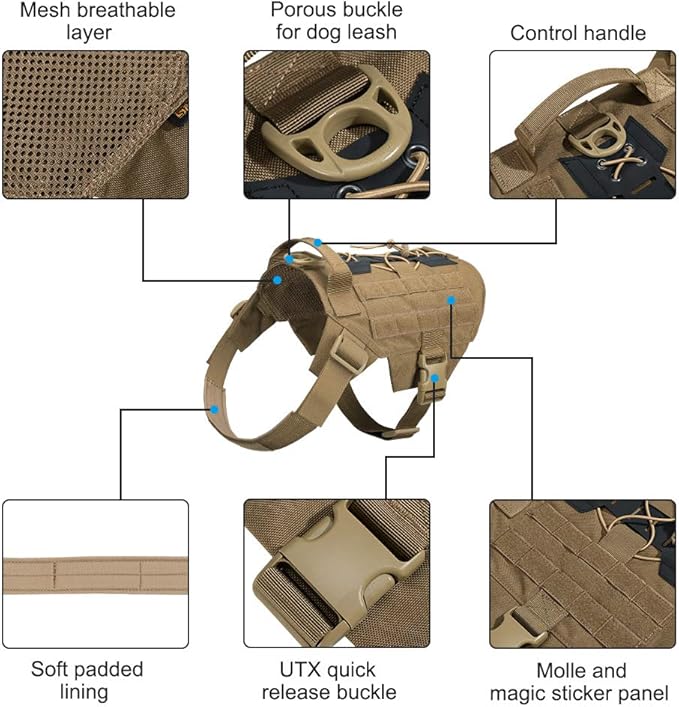 EXCELLENT ELITE SPANKER Dog Harness Tactical Military Dog Harness Adjustable No-Pull Dog Harness Training Hunting Dog Tactical Vest with Handle(COB-S)