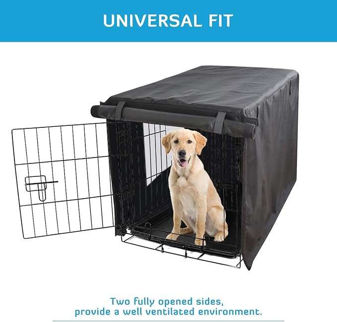 HONEST OUTFITTERS Dog Crate Cover, 48 Inch Dog Kennel Cover for Medium and Large Dog, Heavy Duty Oxford Fabric,with Double Door, Pockets and Mesh Window (49L x 31W x 33H, Black)