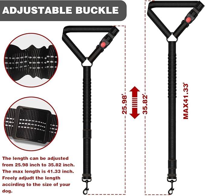 Dog Seat Belt,Retractable Dog Seatbelts Harness for Car,Adjustable Headrest Seatbelt Pet Safety Seat Belts with Elastic Bungee Buffer and Restraint Reflective (Black/2 Piece)