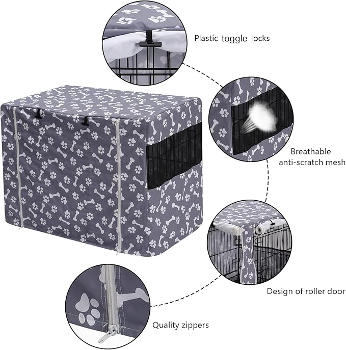 Pethiy Dog Crate Cover Durable Polyester Pet Kennel Cover Universal Fit for Wire Dog Crate - Fits Most 48 inch Dog Crates - Cover only-Sky Gray-48