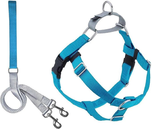 2 Hounds Design Freedom No Pull Dog Harness | Comfortable Control for Easy Walking |Adjustable Dog Harness and Leash Set | Small, Medium & Large Dogs | Made in USA | Solid Colors | 1" LG Turquoise