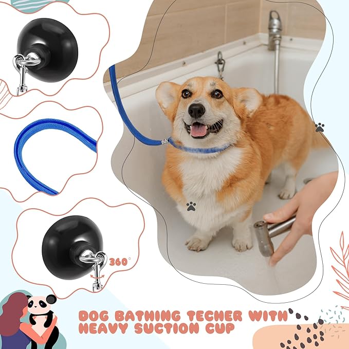 Baderke 6 Pcs Dog Grooming Set with Dog Bathing Leash with Suction Cup, Pin Comb, Straight Comb, Nail Clippers Set, and Bath Brush for Pet Bathing Shower Grooming