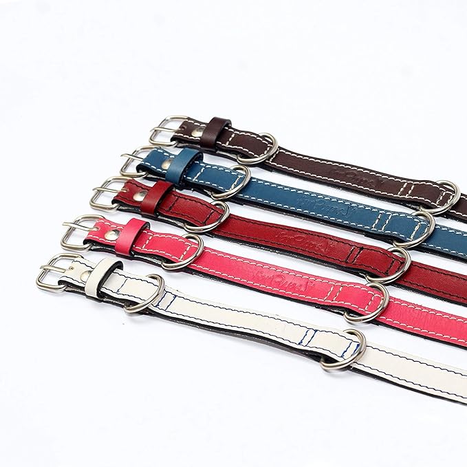 Premium Leather Collars with Stainless Steel Buckles (12"-15", Chocolate)