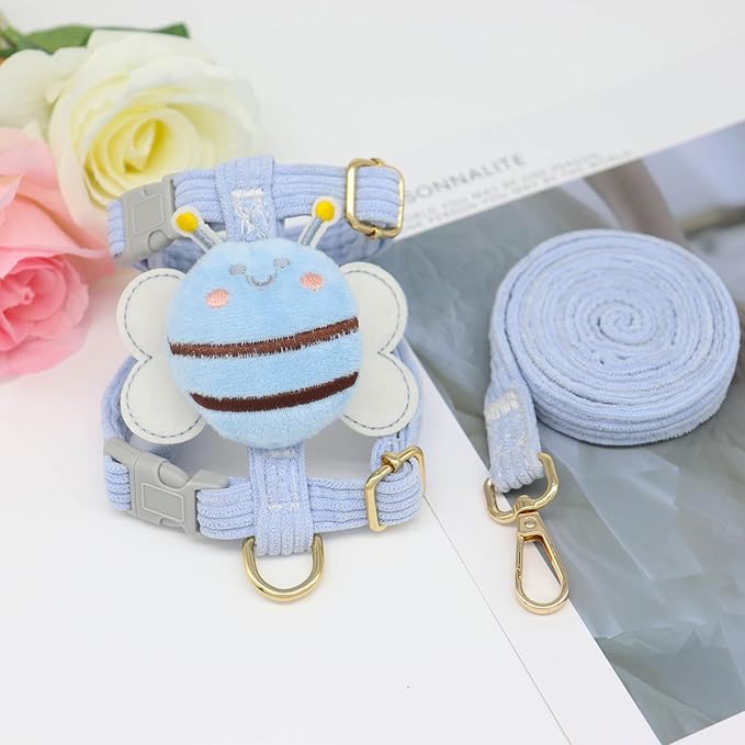 Leashes Set Pet Walking Training Pet Summer Set Adjustable for Small Medium Large Dogs Cute Dog Harness Puppy Harness Soft Small Dog Vest for Girl Easy Control Dog Vest Harness Bee（Blue,L）