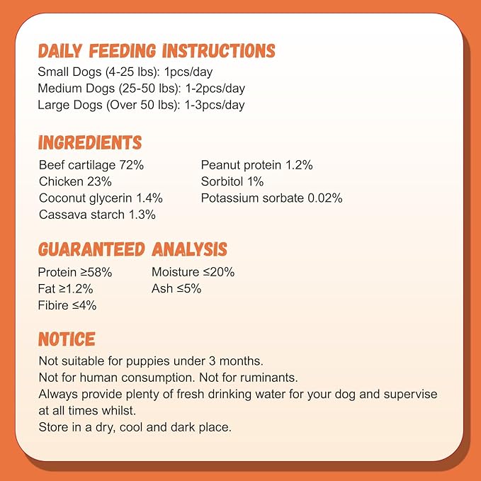 Natural Dog Treats, Chicken Wrapped Beef Cartilage Dog Treat Long-Lasting High Protein Training Treats for Small Medium Large Dogs 12 Counts