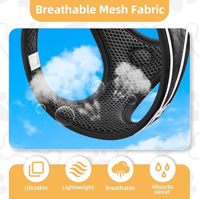 Dog Harness with Leash Set, Adjustable Soft Mesh Padded Reflective Dog Harnesse, Dog Leash with Soft Padded Handle, Puppy Harness and Leash Set for Walking,Training - Black, S