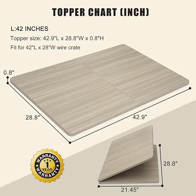 HiCaptain Crate Topper for Dog Cages, Foldable 42 inches Dog Crate Topper Wood, Durable Decorative Dog Kennel Table Topper for Large Dogs Modern Style