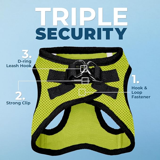 Voyager Step-in Air Dog Harness - All Weather Mesh, Reflective, No Pull Harness for Small, Medium Dogs, Cats - Secure with Hook & Loop Fastener, Buckle, Double D-Rings - Lime Green/Black Trim, XXXS