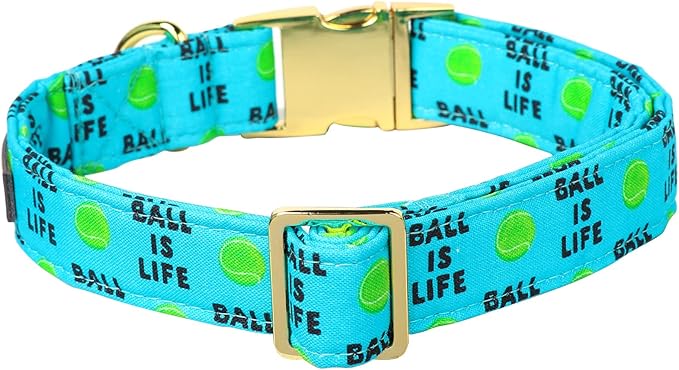 Lionet Paws Dog Collar, Comfortable Adjustable Cute Collar with Metal Buckle for Male Female Puppies and Cats Gift, Tennis Ball Pattern, XS, Neck 8-12 inches