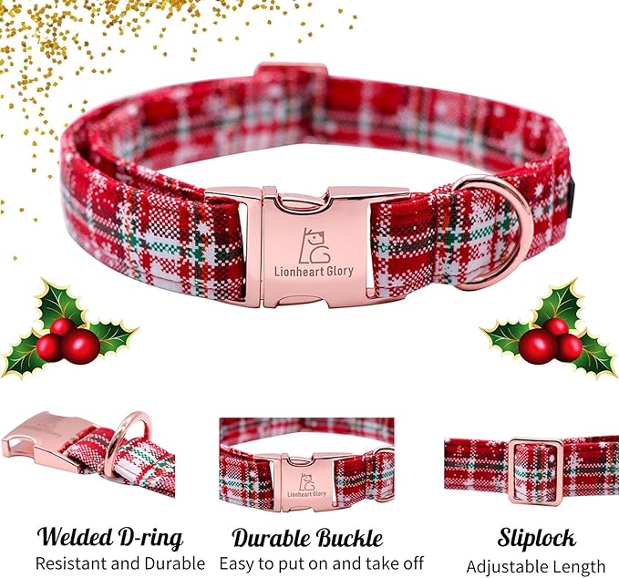 Lionheart glory Christmas Plaid Dog Collar, Dogs Collar Adjustable Soft and Comfortable Dog Collars for Small Dogs Girl or Boy Pet Gift Fall Collar Dog Collar