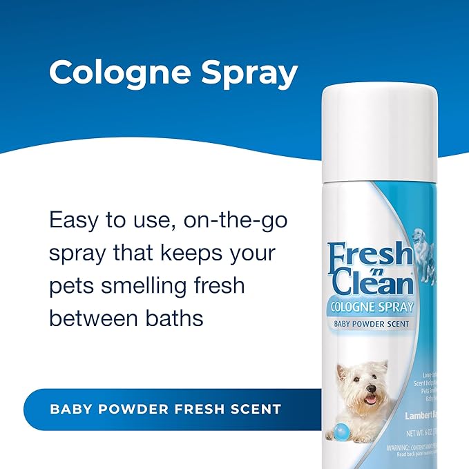 PetAg Fresh ’n Clean Cologne Spray - Baby Powder Scent - 6 oz - Controls Odor & Keeps Dogs Smelling Fresh