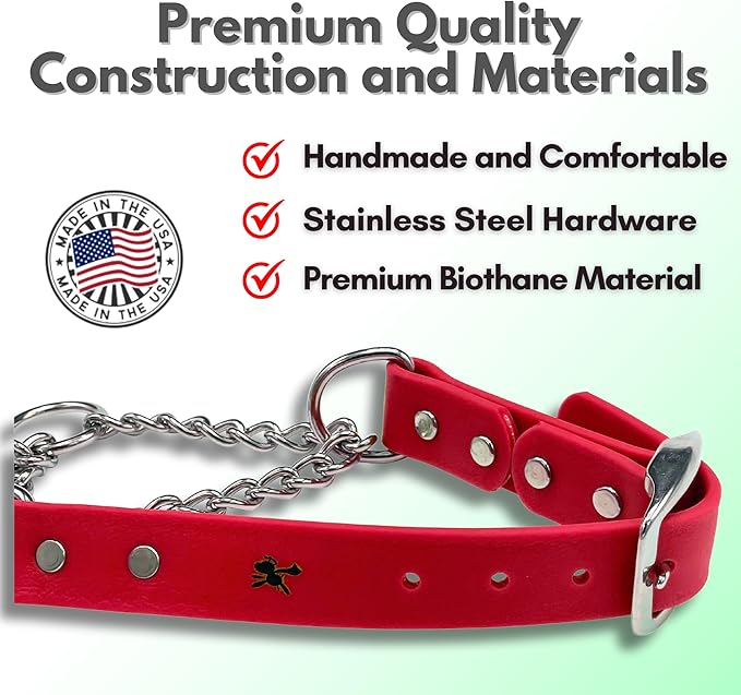 Martingale Collar for Dogs, Biothane, Stainless Steel Hardware, No Pull, Made in The USA, Professional Grade, Large, Red