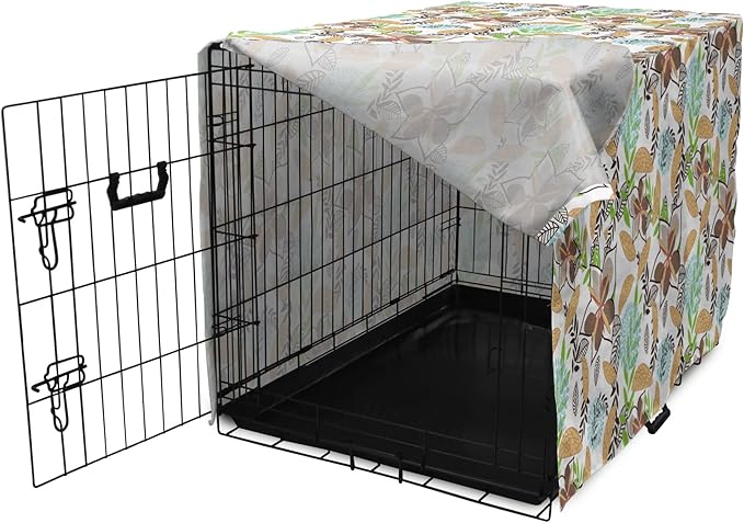 Lunarable Paint Dog Crate Cover, Leaf Petals Flourish Summer Florets Dahlia Romantic Girls, Easy to Use Pet Kennel Cover for Medium Large Dogs, 36 Inch, Sand Brown Pale Blue