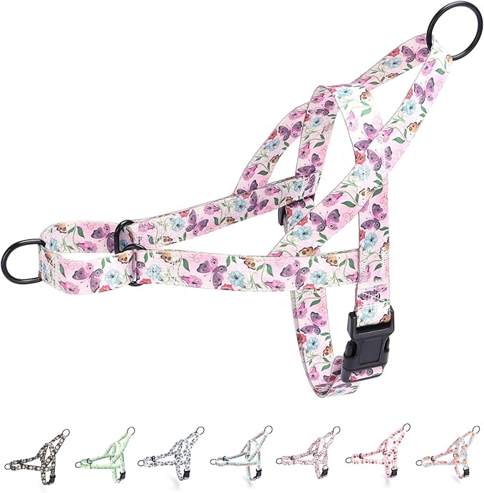 No Pull Dog Harness for Small, Medium, and Large Pets - Floral Pattern Nylon Safety Training Dog Harness (M, Hornflower)