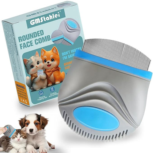 Face Comb for Dogs,Pet Grooming Combs with Rounded FineTeeth,Stainless Steel Tear Stain Remover for Dogs Cats,Lightweight & Portable Pet Grooming Brush Suitable for All Furry Pets