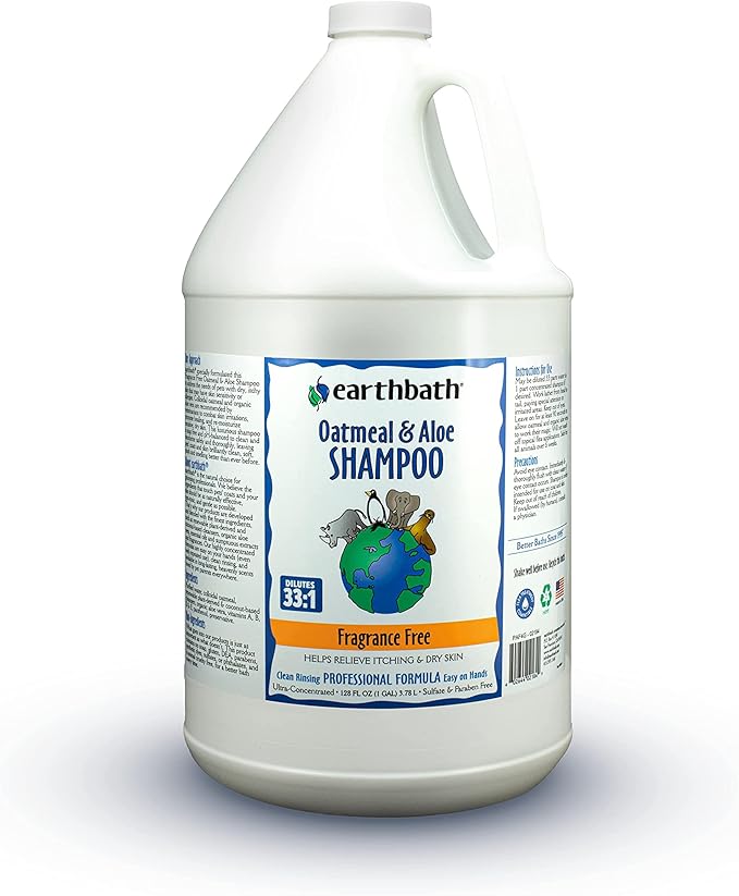 earthbath, Oatmeal & Aloe Dog Shampoo - Oatmeal Shampoo For Dogs, Itchy, Dry Skin Relief, Dog Wash, Made in USA, Cruelty Free, Fragrance Free Pet Shampoos - 1 Gallon 128 Oz (1 Pack)