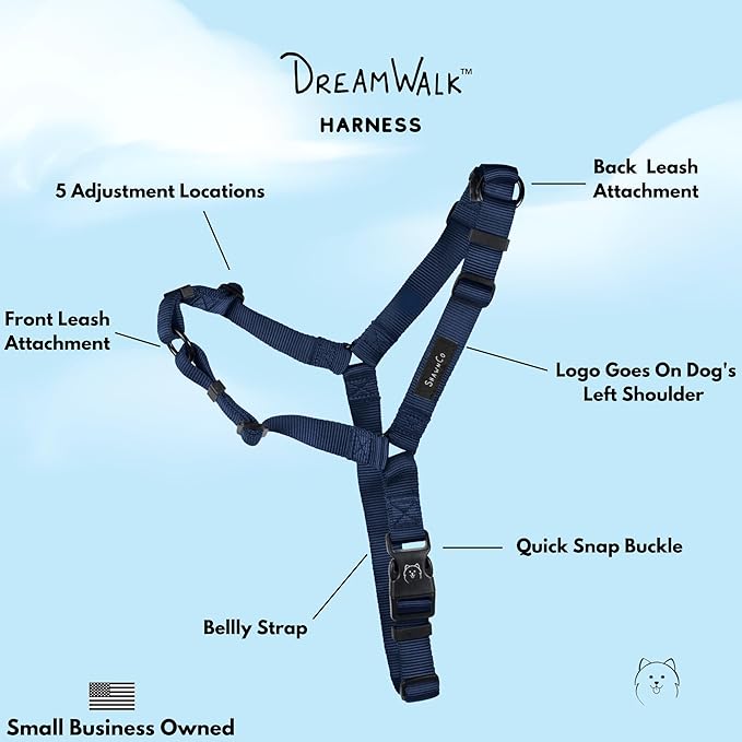 ShawnCo Dream Walk No-Pull Dog Harness- Adjustable, Comfortable, Easy to Use Pet Halter to Help Stop Pulling for Small, Medium and Large Dogs (Pacific Blue, M)