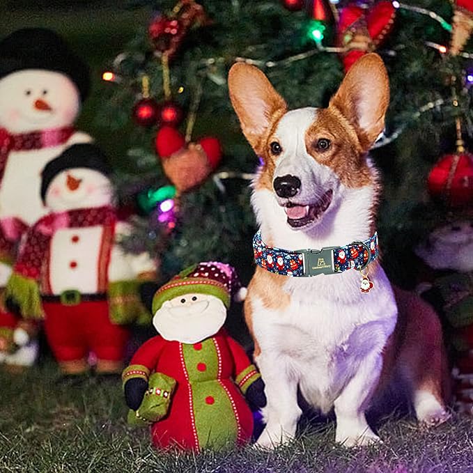 Lionheart glory Christmas Dog Collar Santa Print Collars Soft Durable Adjustable Dog Collars for Medium Dogs Pet Gift Female or Male Dog Collar Fall Holiday Collar Dog