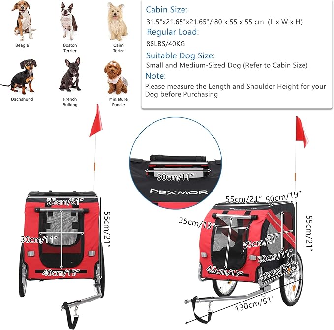 PEXMOR Dog Bike Trailer, Folding Pet Dog Trailer Cart for Bicycle, Bike Cargo Wagon Carrier w/Universal Hitch & 20" Wheel