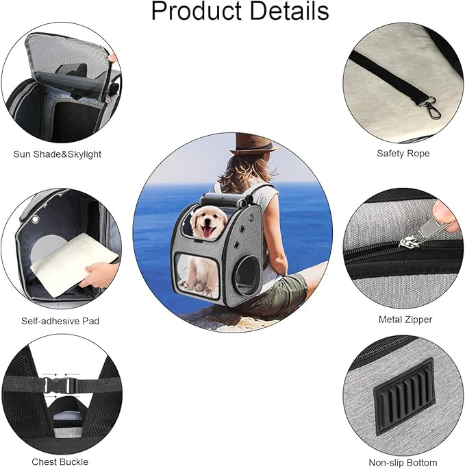 Expandable Pet Carrier Backpack for Cats, Dogs and Small Animals, Portable Pet Travel Carrier, Super Ventilated Design, Airline Approved, Ideal for Traveling/Hiking/Camping, Grey, XL