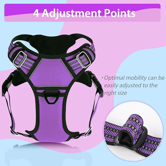 Dog Harness,No Pull Pet Harness Adjustable Reflective Pet Harness Easy Control Handle for Small to Large Dogs Soft Padded Puppy Vest (Purple, Medium)